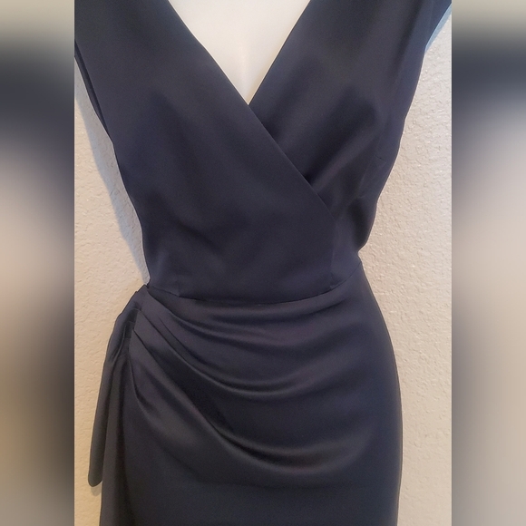 Maggie London Jackie O Satin Cocktail Side Bustled Pencil Midi Dress Sz 14 - Picture 11 of 12